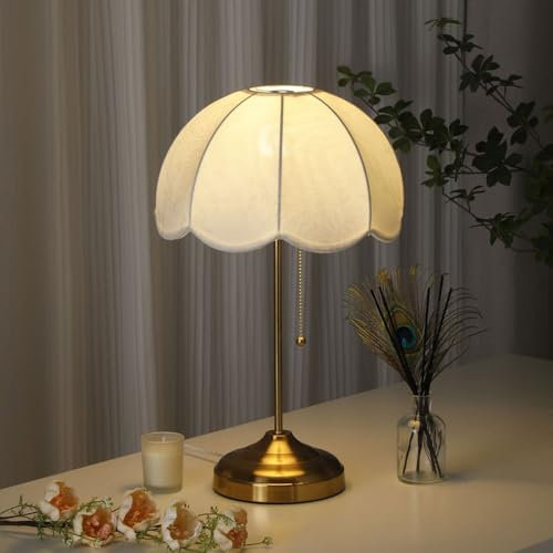 Jadssox Nachttischlampe, Moderne goldene Nachttischlampe mit Zugschalter, Leinenstoffschirm, Schreibtisch-Leselampe für Schlafzimmer, Wohnzimmer, Studentenwohnheim, Zuhause, Büro, Arbeitslampen