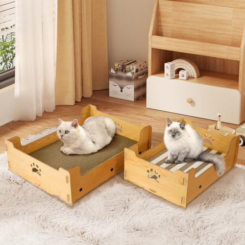Heikoeco® Kratzpappe für Katzen Groß XXL Bett, Kratzlounge Katze Pappe Box，Katzen Kratzbrett Kratzmatte Katze aus Hochwertiger Wellpapier & Holz 38,5x30x15,5cm Geschenk für Katzenliebhaber