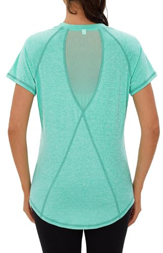 Terecey Gym Tops Women, Sports T-Shirt Workout Yoga Tops, Short Sleeve Lightweight Moisture Running Top for Ladies with Back Mesh S-3XL Green
