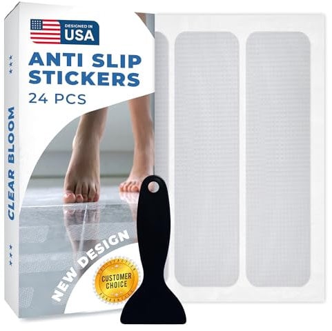 Anti Slip Shower Stickers 24 PCS, Invisible Non-Slip Shower Strips for Adults, Premium Adhesive Bath Tub Stickers (Clear)