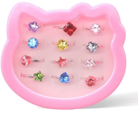 Bagues Pour Enfants,12 pcs Anneaux réglables pour filles, Bagues Princesse Bijoux avec boîte en Forme de chaton, Girl semblant de jouer et habiller des anneaux pour enfants enfants petites filles