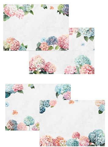 Dinnergut | 4x12 Papier-Tischsets mit Hortensia Motiv | 48 Stück DIN A3 | Premium Papier | Tischunterlage mit bunten Hortensien | Blumen, Garten, Party, Sommer | Einweg Platzset für Tischdeko