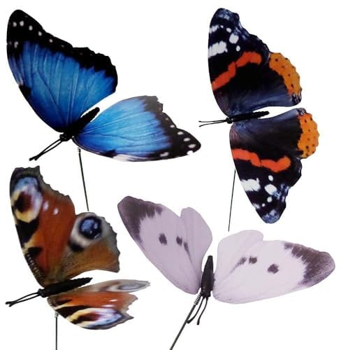 MIXEL 4pc Butterflies on Stick, Realistic & Colorful, Durable & Weather-Resistant, Garden Ornaments Multicolour For Outdoor Plant, Halloween, Christmas Decorations