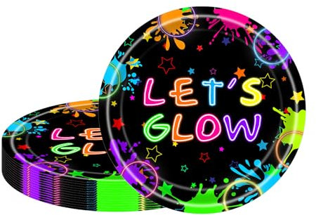 MORAINJAY 16 Stück Neon Teller aus Papier, für Geburtstag, 17,8 cm (7 Zoll), leuchtendes Thema, fröhliche Teller für Party, Geburtstag, Neon, Tischdekoration