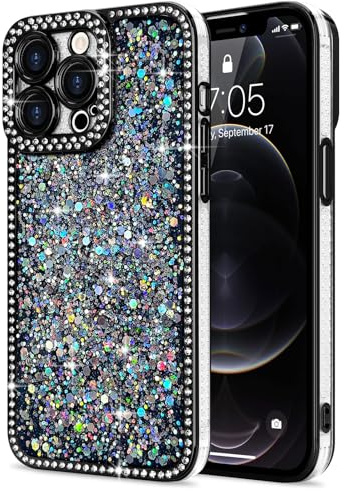 Lafunda Kompatibel mit iPhone 12 Pro Max Hülle Schwarz | Mädchen Frauen Schuzhülle Glitzer Pailletten Glänzend Bling Diamant Stoßfest Handyhülle mit Kameraschutz