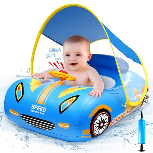 ZZXLOPEZ Flotteur de Piscine pour Bébé, Bouee Bebe avec Pare Soleil SPF 50+, Bouée Enfant Piscine Bouee, Bouée Gonflable pour Enfants Anneau de Natation, Bouee Bebe Piscine pour Enfants de 1 à 4 Ans