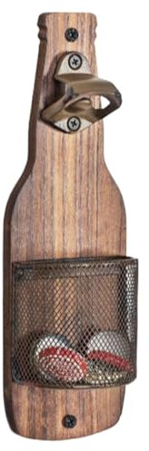 Décapsuleur mural vintage avec design rétro en bois massif | Design rétro peu encombrant Décoration pour bar, café et cuisine