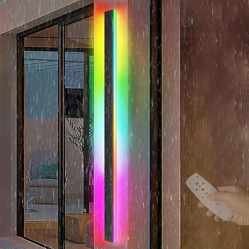 GZZBMY RGB Lange Außenwandleuchten Dimmbar LED Wandlampen mit Fernbedienung Aussen Innen Wandbeleuchtung IP65 Wasserdichte Aluminium Schwarz für Balcony Villa Terrassen Gärten (D,150cm)