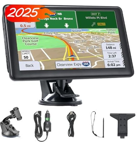 7 Inch Sat Navs for Cars, Truck, 7in HD GPS Navigation with UK Europe Maps, Lifetime Free Updates, Satnav support Postcode Search, Voice Guidance, Speed Camera Alert, Lane Guidance Assist, POI
