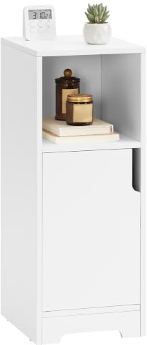 HOOBRO Nachttisch mit einem offenen Fach, Schmaler Beistelltisch mit Schrank, Kleiner Sofatisch, Couchtisch, für kleine Räume, Schlafzimmer, Wohnzimmer, Weiß EWT198BZ01
