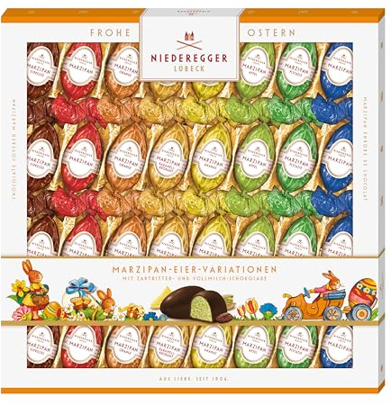 Niederegger | Marzipan Eier | 1x 400g | Sorten Classic, Vollmilch, Orange, Karamell-Krokant, Ananas, Apfel, Espresso & Pistazie | Umhüllt von Zartbitter- und Vollmilch-Schokolade | Ostergeschenk