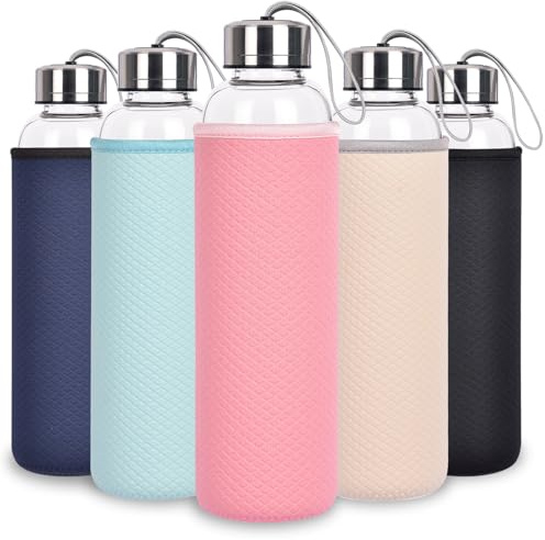 Ferexer wasserflasche Glas 1l mit Tragehenkel, 1000ml trinkflascheGlas Auslaufsicher BPA-frei, großes Wasserglas für Kaffee, Tee, Saft, Milch, mikrowellen- und spülmaschinengeeignet (1 Stück, Rosa)