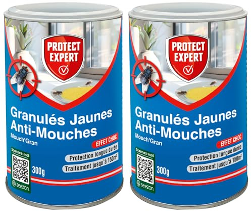 Protect Expert 2 Boîtes Granulés Anti-Mouches - Attractifs Jaunes - 2x300g | Très Forte Appétence - Efficacité Rapide - Spécial Infestation de Mouches - GRAMOUCH300NX2