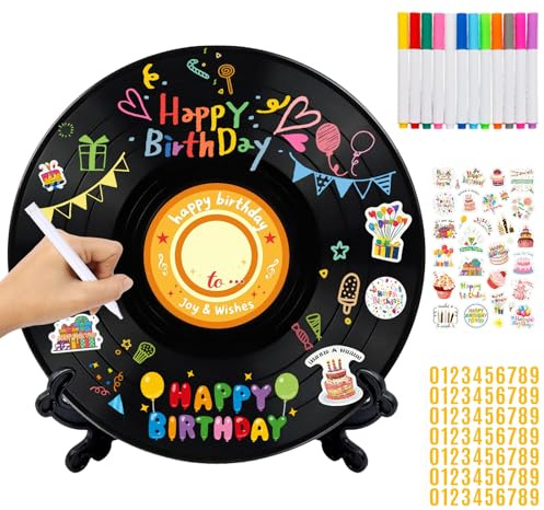 Gästebuch Vinyl Schallplatte Gästebuch Geburtstag Vinyl Schallplatte Deko | Party Deko Alternative zum Geburtstagsgästebuch mit Stift und Halterung Partygeschenk Schild Poster für Jungen und Mädchen
