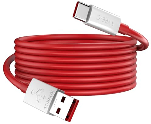 TOPAUX 80W 6A 1,8M USB C Cable para SUPER-VOOC | USB A a Tipo C Cable de Carga Rápida para OnePlus 15R, 13R, 13, 12, 11, 80W 65W Cable de Datos para Nord 5, CE5, CE4 Lite