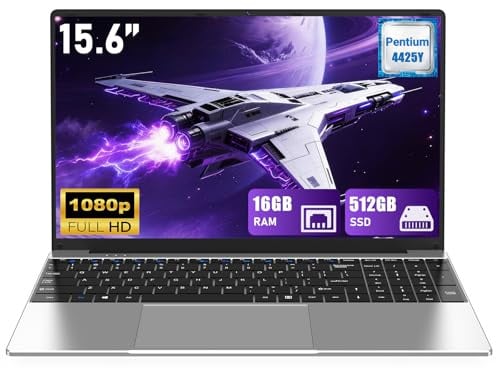 FUNYET Ordinateur Portable, 2026 PC Portable 15,6 Pouces, 16 Go de RAM 512 Go SSD, Pentium Gold 4425Y Notebook, IPS FHD 1920 * 1080 Laptop, Ouverture à 180°, 5000 mAh,étudiant, Type-C