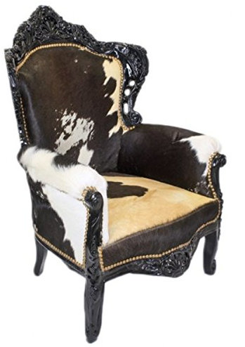 Casa Padrino Sessel King Kuhfell/Schwarz Mod2 - Barock Möbel