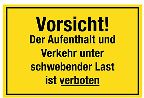 WANDKINGS Hinweisaufkleber für den Innen- und Außenbereich - Vorsicht! Der Aufenthalt und Verkehr unter schwebender Last ist verboten - 30x20 cm - Aufkleber ohne Schild
