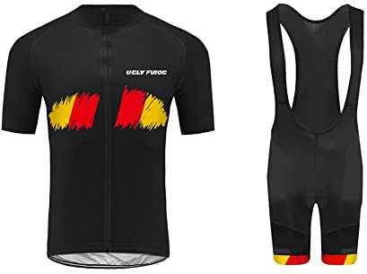 UGLY FROG Fahrradbekleidungt Frühling Herren Set Gemütlich Anzüge Warm halten Kurzarm-Radsport-Trikot+Kurze Lätzchen Dicht with Gel Pad Breathable Classic France National Team