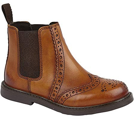 Roamers Johnny Boys Leather Brogue Chelsea Boots Tan