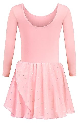 Trudge Mädchen Ballettkleidung Ballettkleid Kinder Langarm Baumwolle Balletttrikot Ballettanzug Tanzkleid Tanzbody mit Rock Tütü, A Rosa, 130 / 4-5 Jahre