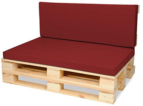 SuperKissen24. Palettenkissen Palettenauflagen Sitzkissen - 120x80 cm und Rückenlehne 120x40 cm - Outdoor und Indoor - Bordeaux