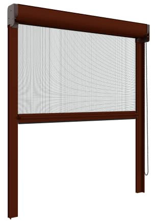 Zanzanet Zanzariera verticale 50 mm per finestre su misura personalizzabile a rullo con catena telaio con profilo robusto e resistente in alluminio Made in Italy Marrone