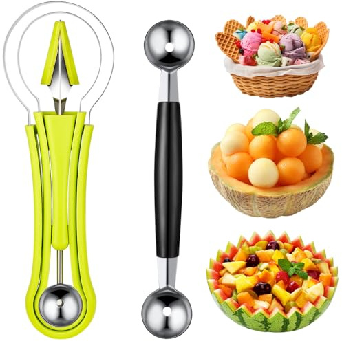Patelai 2 Pcs Melon Baller Scoop Set 4 in 1 Stainless Steel Fruit Scooper