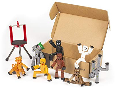 Zing Metal and Monsters Stikbots Set, Enthält 8 bewegliche Stikbot-Actionfiguren und Handystativ, Weiß/Schwarz/Silber/Gold/Bronze/Braun Farben/Monsters Giggles und Kyron
