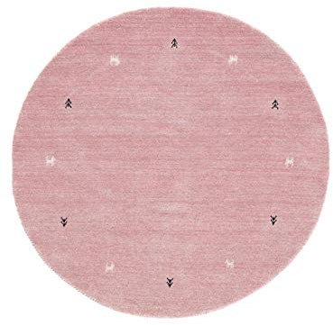 carpetfine Wollteppich Gabbeh Uni Rund Rosa Ø 200 cm | Moderner Teppich für Wohn- und Schlafzimmer