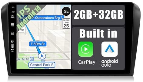 YUNTX Android 12 Autoradio für Mazda 3(2004-2012)-2 Din-[Integriertes Wireless CarPlay/Android Auto/GPS]-9”IPS 2.5D Touch-Screen mit Kamera-DAB/Lenkradsteuerung/MirrorLink/Bluetooth 5.0/4G/WiFi/USB