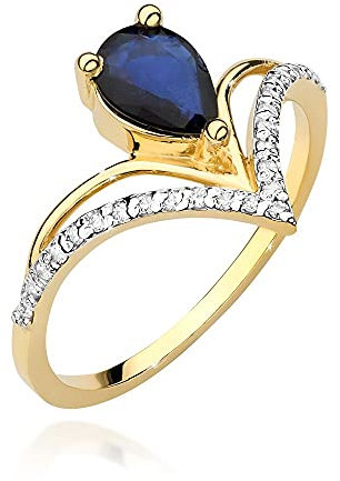 Damen Ring 585 14k Gold Gelbgold echt Saphir Edelstein Diamanten Brillanten