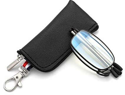 ZUVGEES Mini Metall Falten Blaulichtfilter Lesebrille (Schwarz, 2.00)