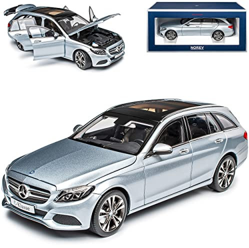 Norev Mercedes-Benz C-Klasse T-Modell Kombi Silber W205 S205 2014-2021 1/18 Modell Auto mit individiuellem Wunschkennzeichen