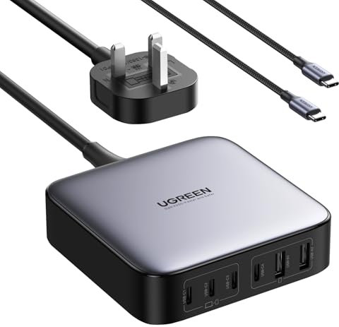 UGREEN USB C Charger Nexode 200W Plug 6 Ports GaN PD Desktop Power Adapter with 1m USB C Cable Compatible with MacBook Pro/Air M1, iPhone 16/15, iPad Pro, Pixel 9, Galaxy S24/S23, Tab A8/S8, etc