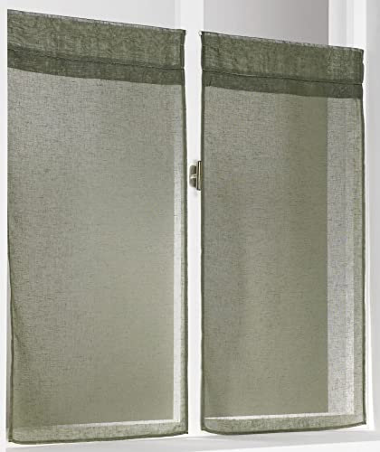 Linder Kaolin Scheibengardine, gerade, helle Punkte, Farbe Khaki, mit Stangendurchzug in 45 x 90 cm, 1 Paar