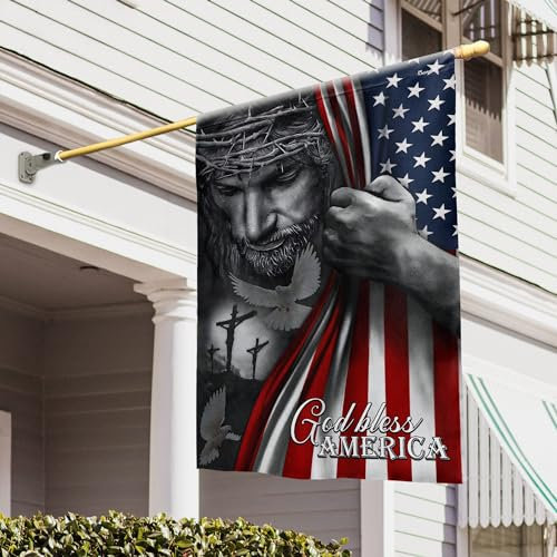 Amerikanische Flagge, Jesus-Flagge, Gott Segen, Amerika, Jesus-Flagge, TRL06Fv7, Hausflagge (74,9 x 100,3 cm), USA-Flagge, Premium-Polyester, dekorative Flagge für drinnen und draußen