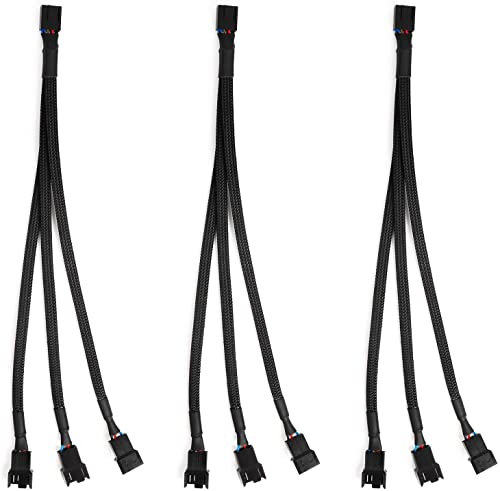 Aypzuke 3 Pack PC PWM Fan Splitte Cable Computer Fan Splitter Cable, 1 to 3 (4 Pin+3 Pin)