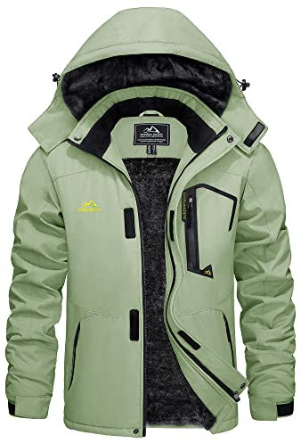 KEFITEVD Jacke Herren Winter Wasserabweisend Atmungsaktiv Winterjacke Fleece Futter Snowboardjacke Outdoor Warm Jagdjacke Winter Arbeitsjacke Hellgrün M