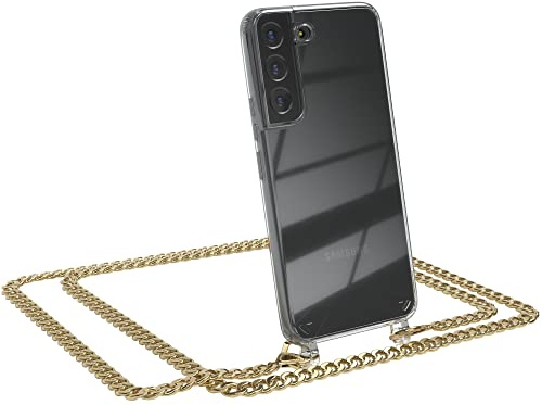 EAZY CASE Handykette kompatibel mit Samsung Galaxy S22 5G Handyhülle mit Metal Umhängeband und Ersatz Kordel schwarz, Handykordel mit Schutzhülle, Stylische Kette, Metal - Gold