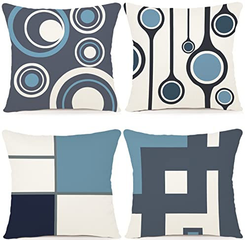 ZWJD Kissenbezug 40x40 4er Set Outdoor Kissen Dekokissen Leinen Kissenhülle Kissenbezüge Geometrische Muster Kissenhüllen für Sofa Wohnzimmer Zierkissen 40x40 A014-16