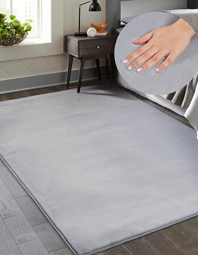 Mia´s Teppiche Luna kuschelig Warmer Fellteppich, weich und elegant, waschbar und Fußbodenheizung geeignet, Öko-Tex Zertifiziert, Grau, 160 x 220 cm