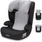 Booboo Safety Oslo – Leicht, sicher & bequem:Kindersitz ohne Isofix (100-150 cm) mit Seitenaufprallschutz, ergonomischer Sitzfläche & verstellbarer Kopfstütze - Black grey
