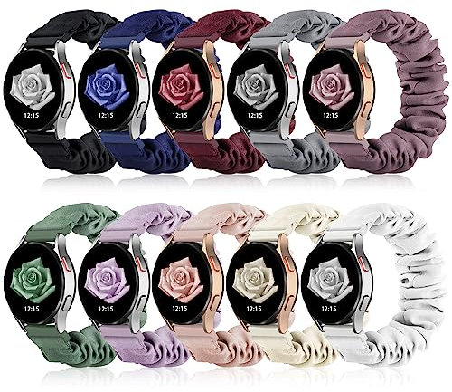 10 Farben Stoffbänder Compatible avec Samsung Galaxy Watch 7/6/5/4 40 44mm Active 2 Pro, Watch FE 40mm,Watch 6 Classic 43mm 47mm, 20mm Schnellspanner Elastisches Ersatzarmband für Frauen Mädchenn