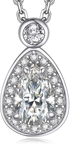 MomentWish Tropfen Halskette Damen, 1 Karat Moissanite Diamant Kette Silber 925 mit Diamant Halo Anhänger mit Geschenkbox für Frauen Freundin
