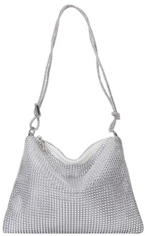 MEMOFYND 1 stück diamantbesetzte Umhängetasche, modisches Dinner-Party-Zubehör, einfache Clutch-Tasche, elegante Damenhandtasche, tragbarer Organizer, geeignet für Hochzeit, Abschlussball (Silber)