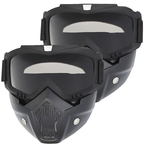 OQUQO Paquete de 2 máscaras de Airsoft de cara completa, máscara táctica, gafas de casco de motocicleta con máscara facial extraíble para hombres y mujeres