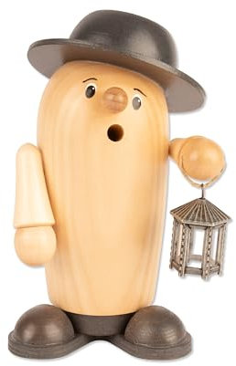 Holzwaren Egermann Rauchmann/Räucherfigur Rudi aus Holz - Motiv: mit schwarzem Hut und Laterne - Maße: ca. 9 x 8 x 17 cm - Made in Germany