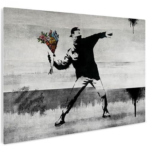 HEALANCY Bilder Banksy - KOMPLETT AUFHÄNGFERTIG - Wandbilder Wohnzimmer - Deko Modern - Schlafzimmer - Kunstdruck Wanddeko Küche - Street Art Graffiti
