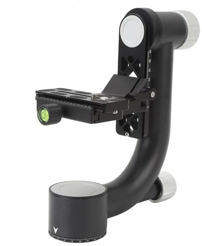 Carbon Fiber Professional Gimbal Tripod Head, Heavy Duty 360° Panoramic DSLR Camera Gimbal Head with 1/4in Quick Release Plate, Horizontal and Vertical, for Outdoor Photography